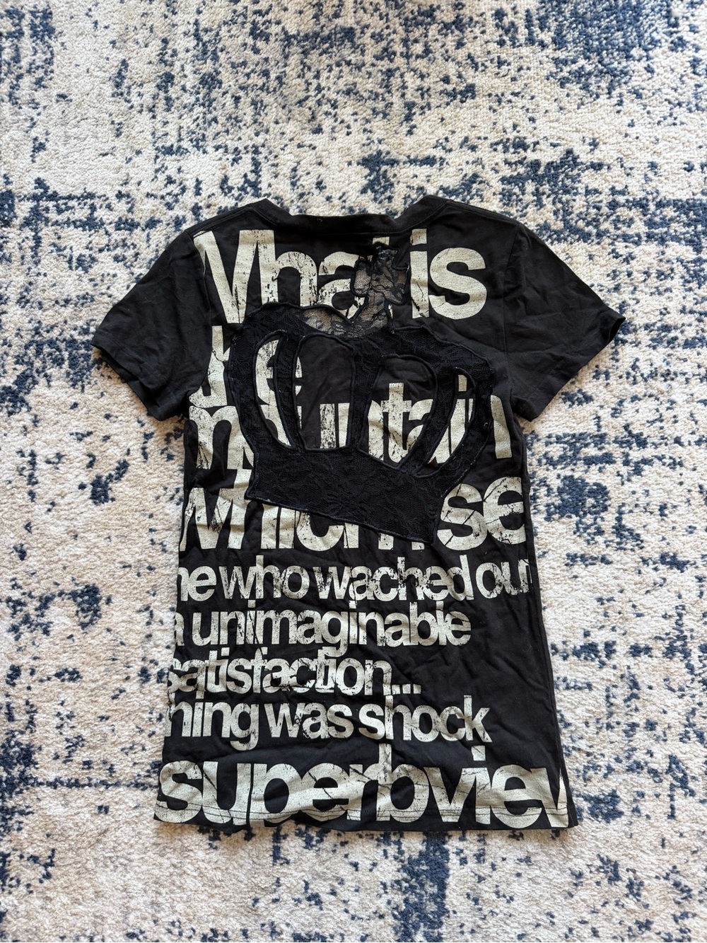 Rare Y2K debut Black Graphic Tee with Lace Back